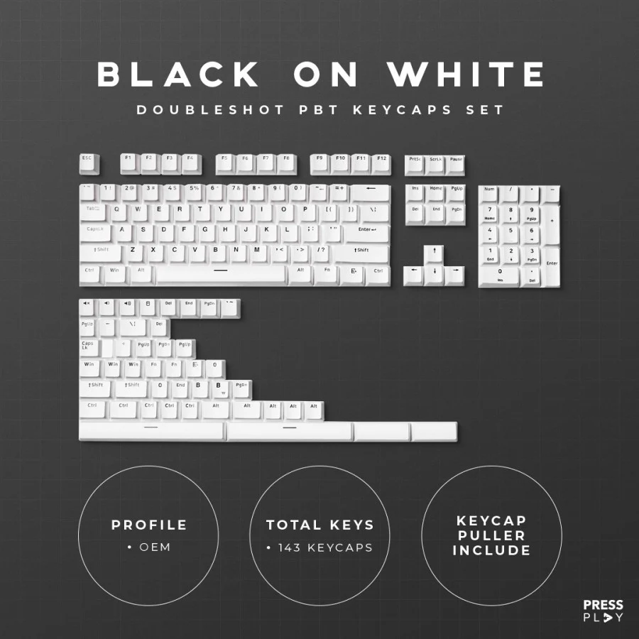 BoW Black on White PBT Doubleshot Keycaps Set by Press Play - Image 9