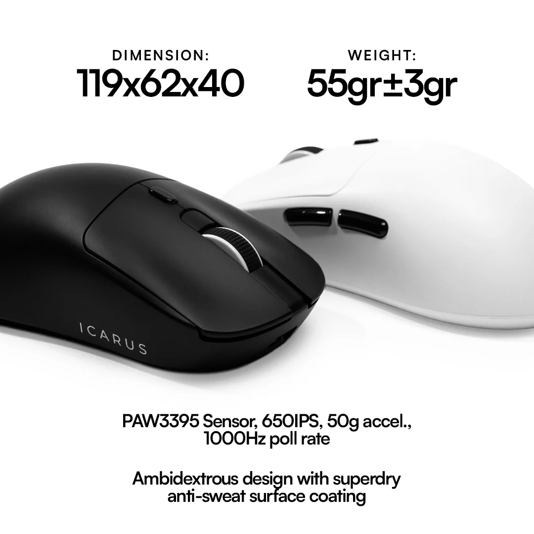 ICARUS V2 Nearlink PAW3395 Wireless Gaming Mouse - Image 3