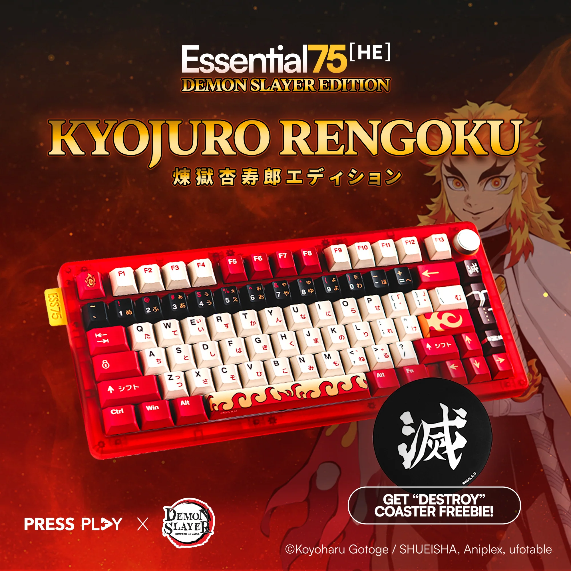 Press Play x Demon Slayer ESSENTIAL75 HE RENGOKU Edition 75% Rapid Trigger Hall Effect Keyboard