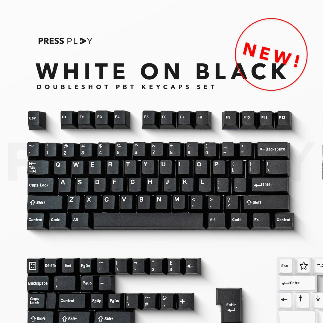 White on Black WoB PBT ABS Doubleshot Keycaps Keycap Set by Press Play