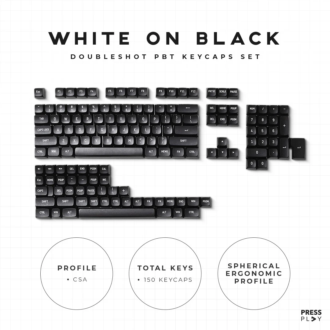 WoB White on Black CSA Profile Doubleshot PBT Keycaps